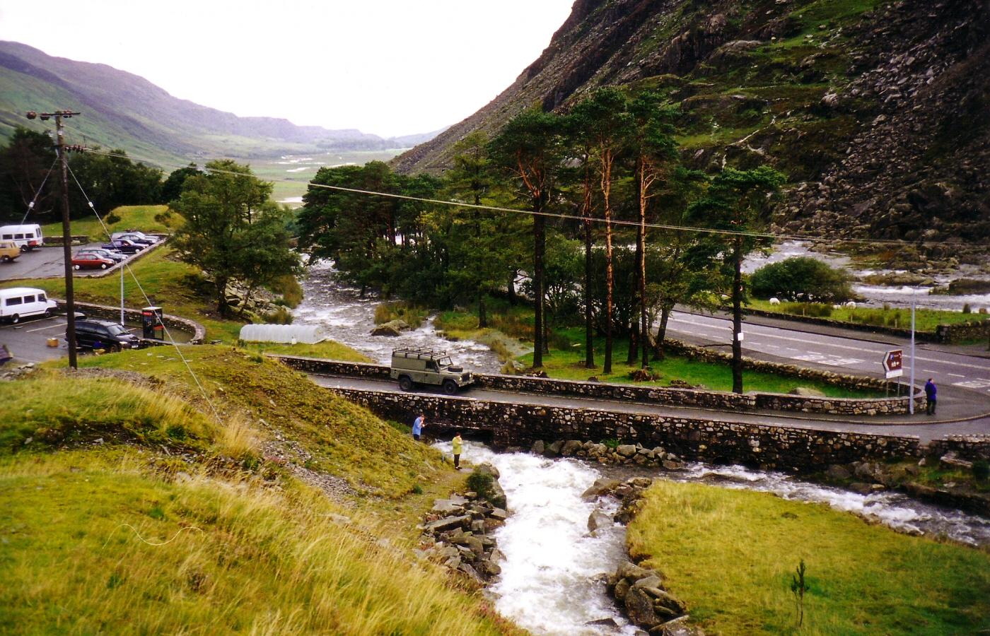 * Classic Cymru - Nant Francon - The Afon Ogwen, swollen from heavy rain, cascades towards the head of Rheaedr Ogwen - 1998 (by AJW) *