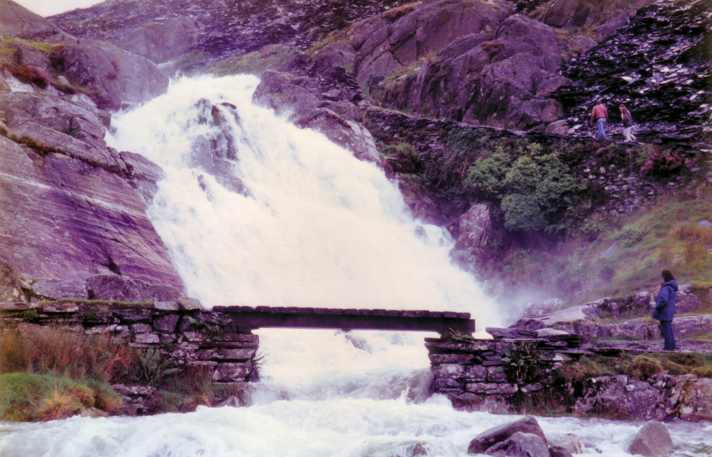 * Classic Cymru - The Afon Cwmorthin in full flood over the falls at Cwmorthin - 1982 (by AJW) *