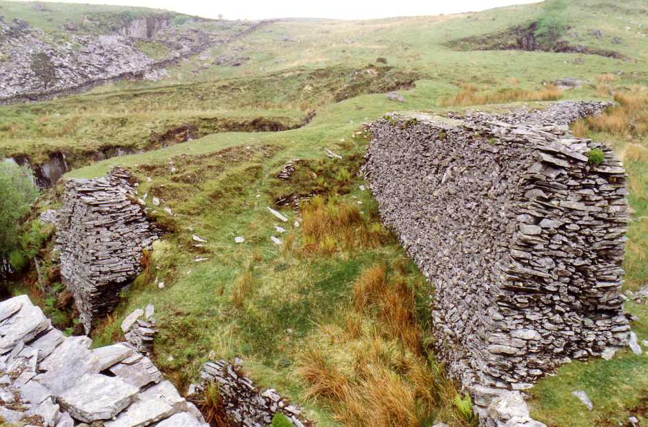 * [Pic 5] Llyn y Gadair Quarry - Stone embanked leats (1990) *